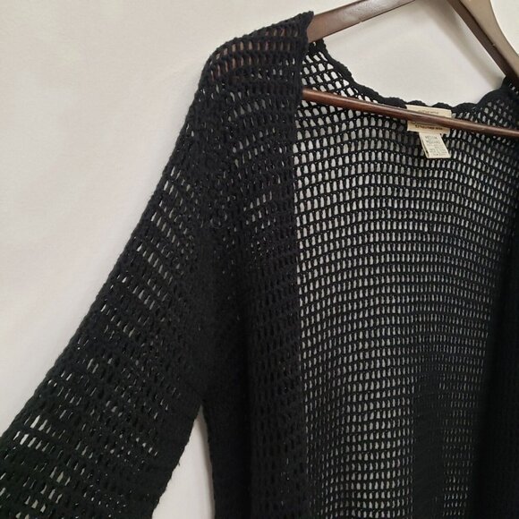 St Johns Bay Womens Open Knit Long Line Cardigan Size M Black Goth Punk Festival - Picture 2 of 9